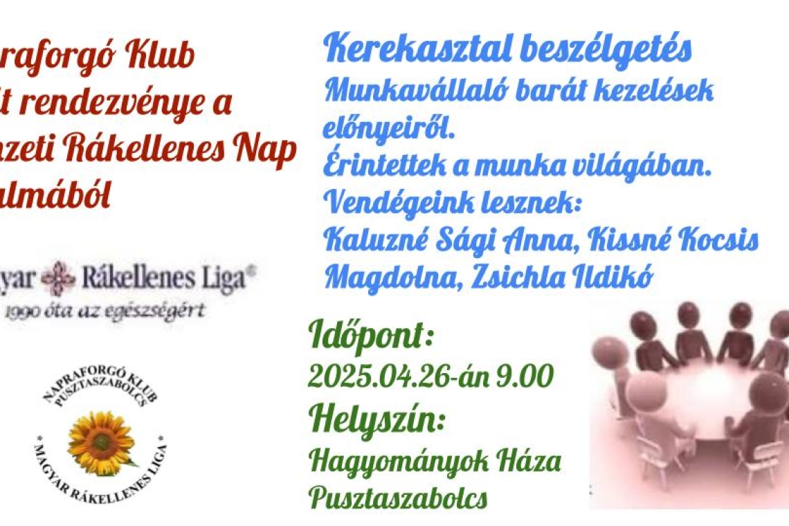 Napraforgó Klub nyílt rendezvénye a Nemzeti Rákellenes Nap alkalmából